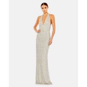 NWT Mac Duggal 5678 sequin crystal halter gown